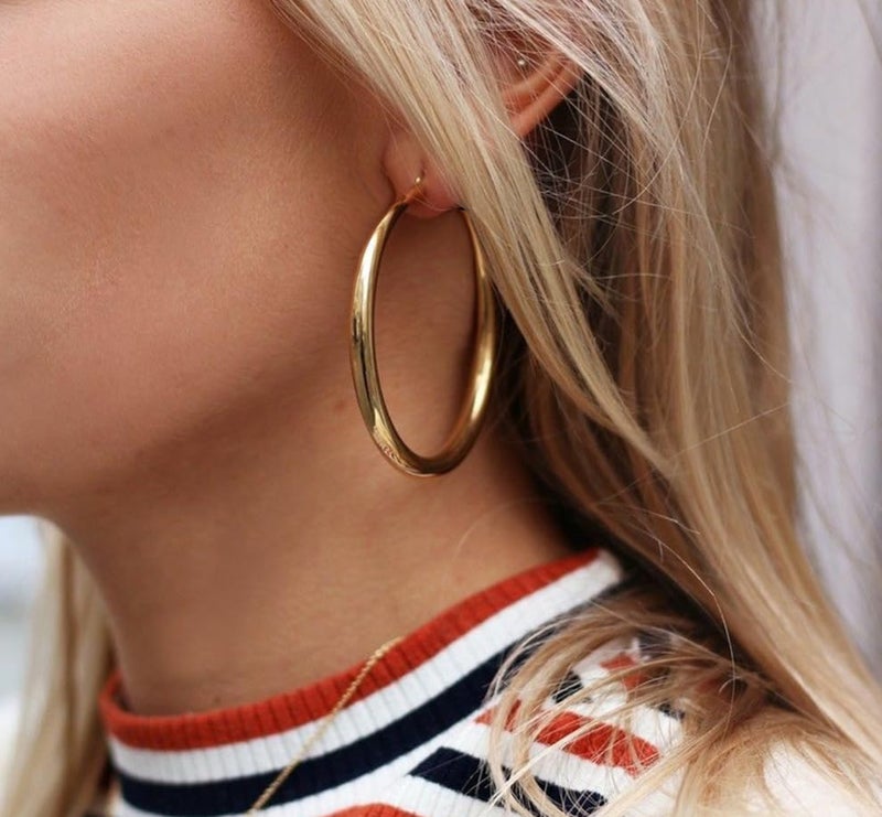 Doubnine Hoop Earrings for Women Golden Large Earrings Thick Round Chunky Fashion Jewelry 50 mm (golden) - Image 2
